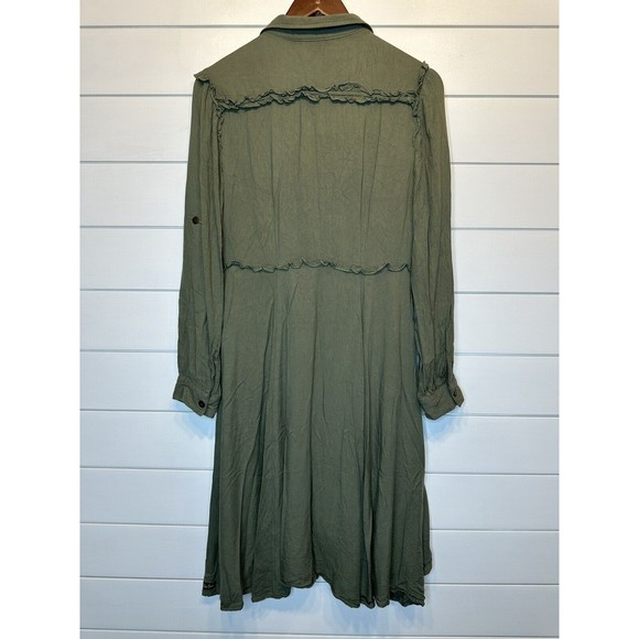 Matilda Jane Adult Dress Medium Mom Green Tree Canopy Utility Military Ruffles - Picture 6 of 10